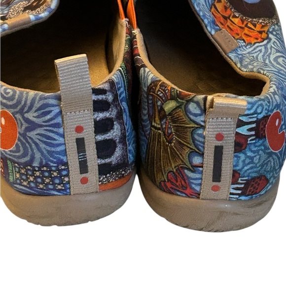 UIN Blue Multi-Pattern Slip-On Loafers with Orange Accents